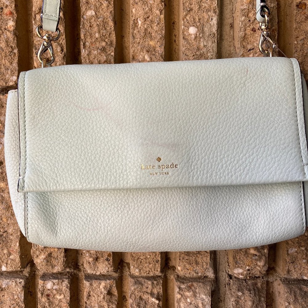 READ * Kate Spade NY Light Blue Eggshell Blue Flap Crossbody Purse Handbag Bag